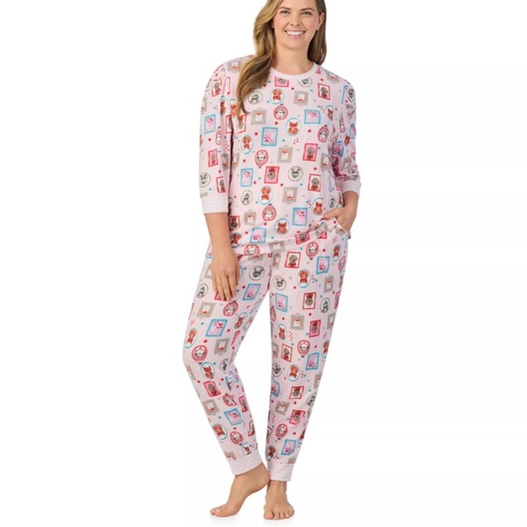 Cuddl Duds pajamas set cute Pink Animal Print dog cat super soft cozy NEW small - Picture 1 of 4